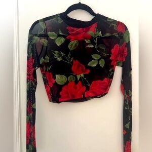 Sheer mesh Red rose Bodysuit